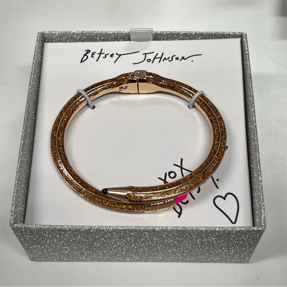 New BETSEY JOHNSON TikTok Back to School Gold Pencil Hinged Bypass Bracelet